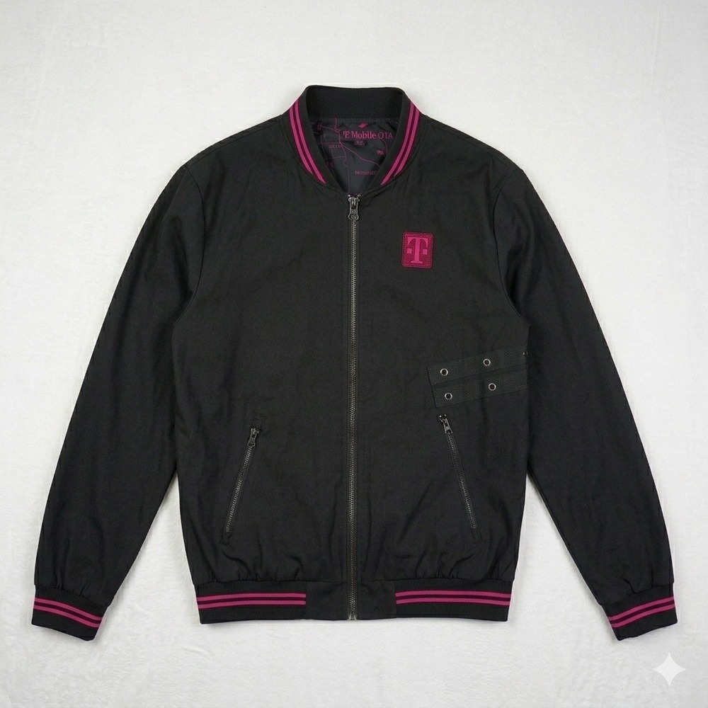 T-Mobile OTA‎ Mens Bomber Jacket Black Magenta Zip Up Techwear Utility Medium
